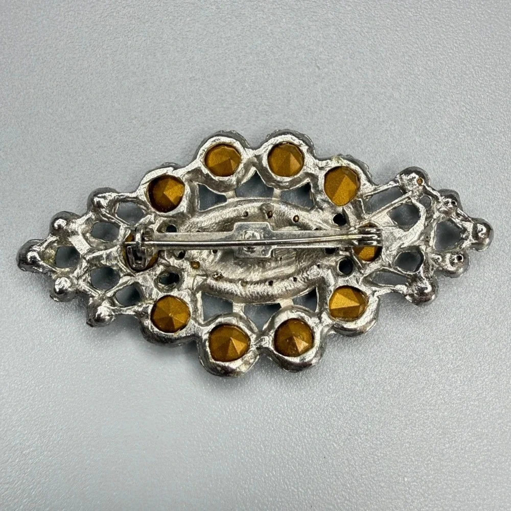 Vintage Art Deco Pot Metal Rhinestone Brooch Pave 2.5